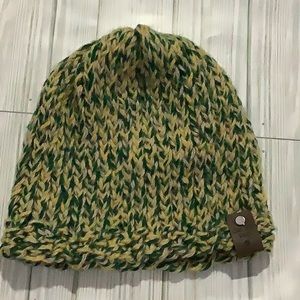 Handmade knitted green brown winter hat